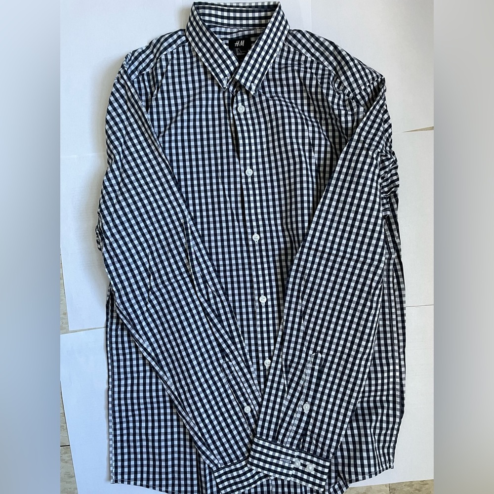 H&M Mens Black and White Checkered Long Sleeve Button Down Size L